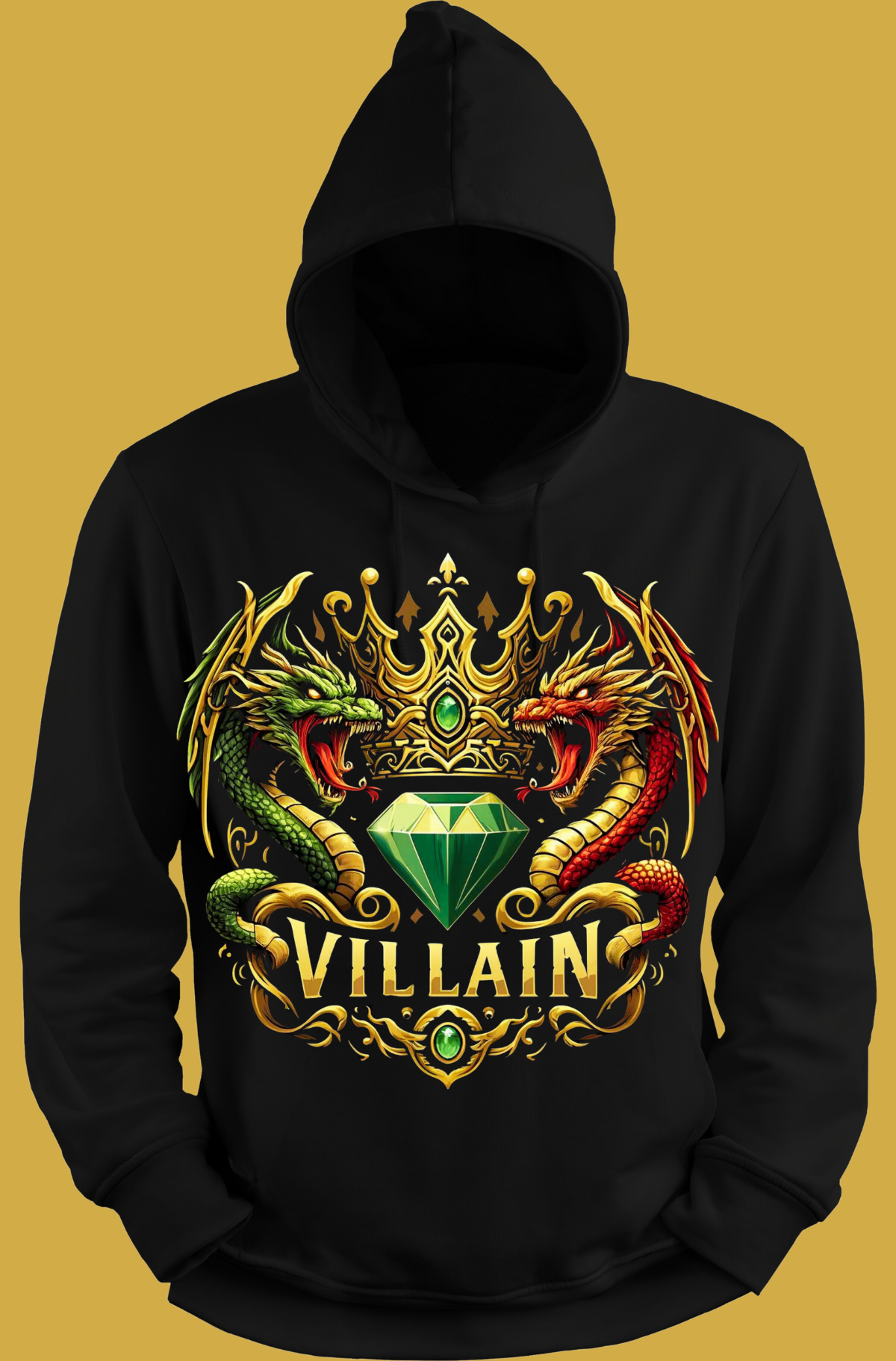 Golden Dragon Crown Hoodie: Luxe 100% Cotton Streetwear 