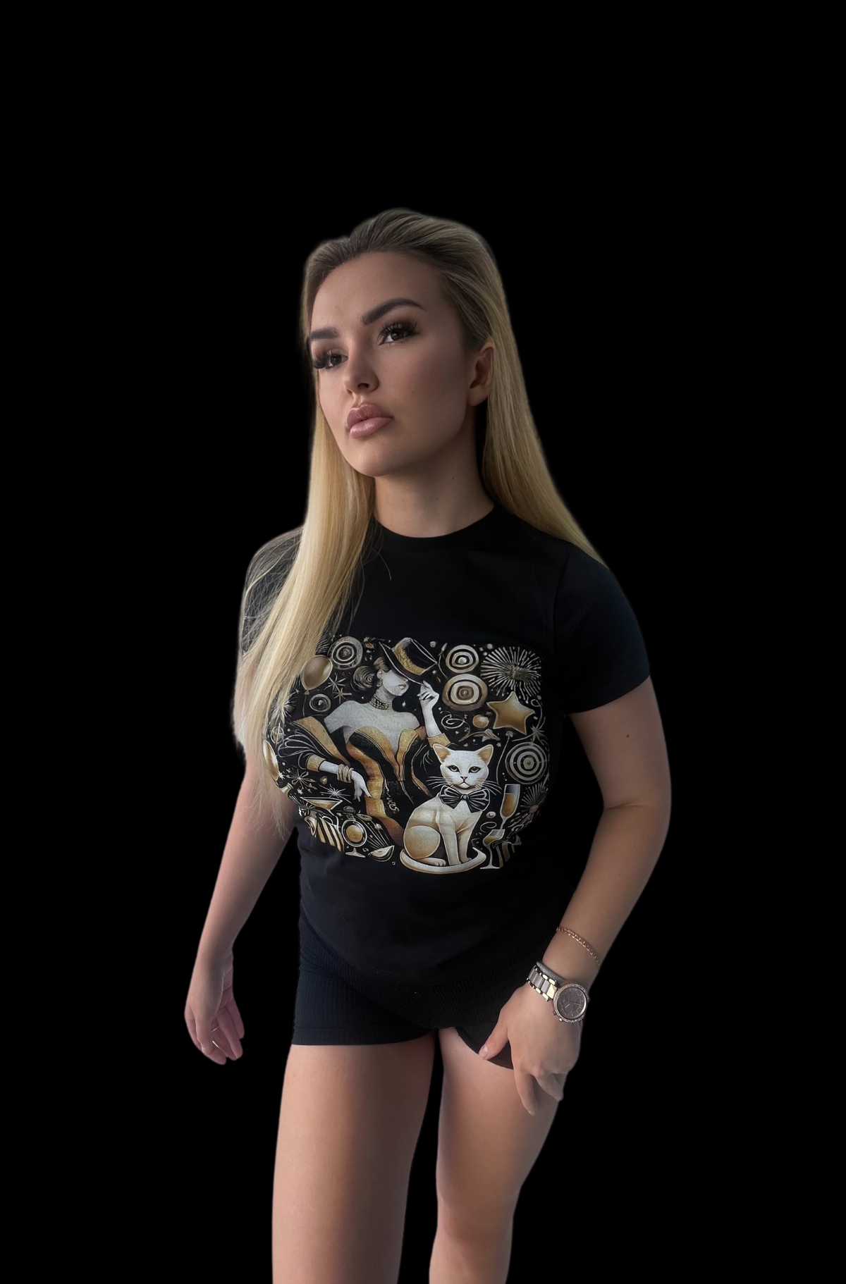 Artistic Lady & Cat Tee: Bold Style | VILLAIN Store Queens Tee